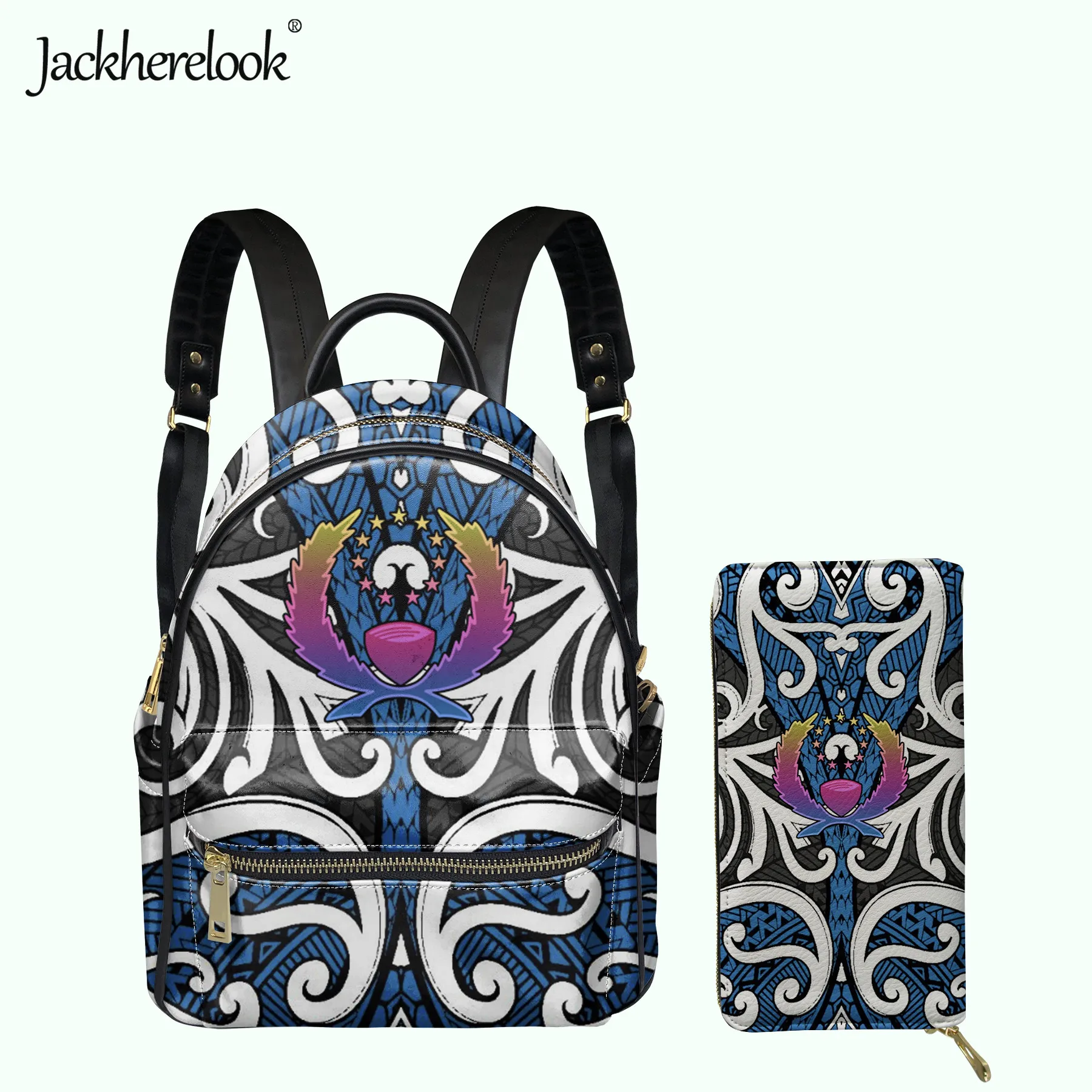 

Jackherelook Pohnpei Polynesian Pattern Women Backpack Clutch Wallet 2pcs/Set Female Satchel Girl's Small Schoolbag Mochila