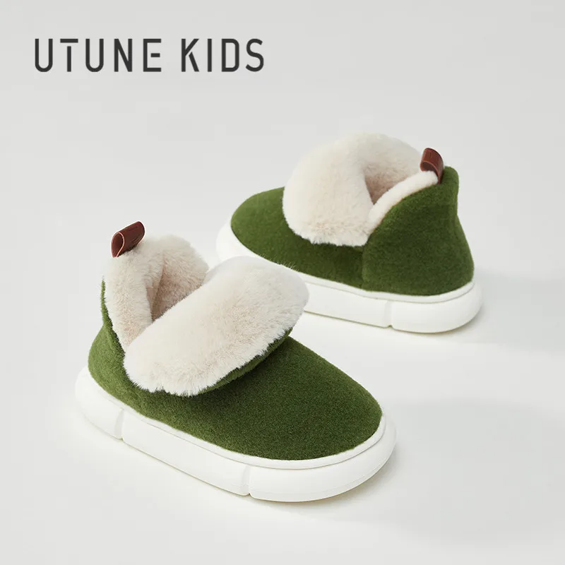 UTUNE KIDS Winter Snow Boots For Children Shoes Boys Felt Warm Felt Anti-slip Thick Kids Home Slippers Girls Ankle Sneakers