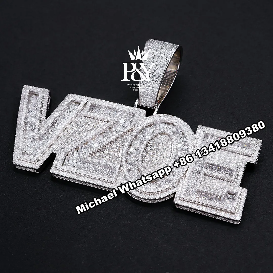 P & Y dostosowane biżuteria Hip Hop Moissanite diamenty Iced Out mężczyźni Charms srebro naszyjnik niestandardowe wisiorki