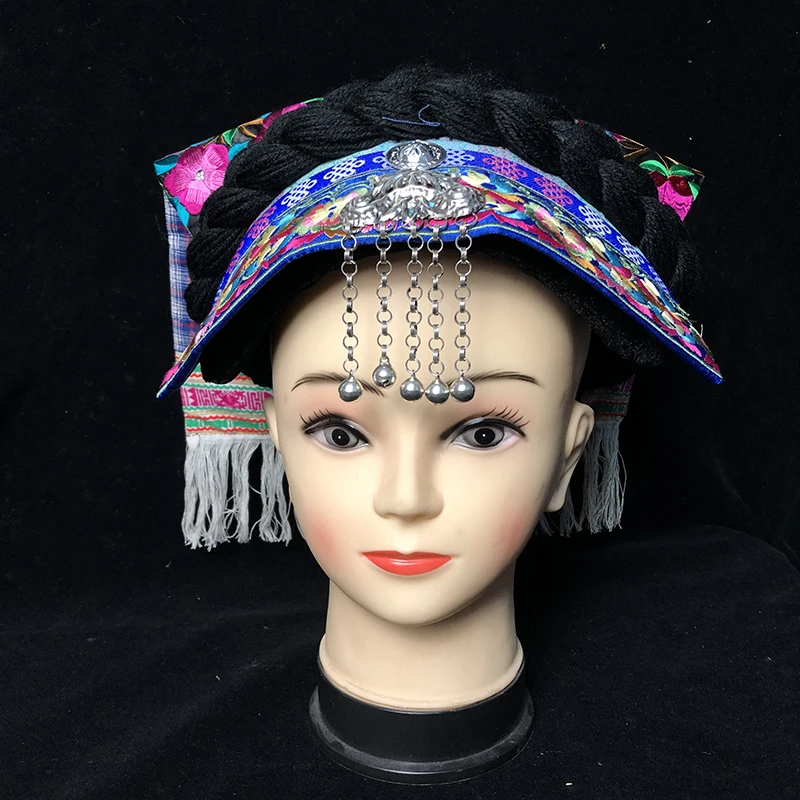 Miao silver headdress Headkerchief ethnic embroidery headdress hat stage Buyi performance clothing accessories