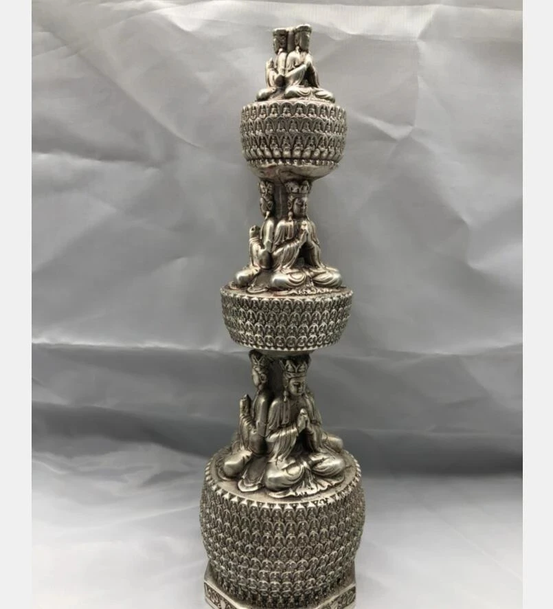 

Chinese White copper Buddhist pagoda crafts statue