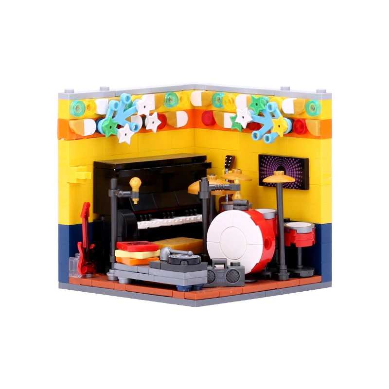 Blocs de construction de scène de maison de ville urbaine, scène d'occupation de travail, peintre/musicien/docteur/astroniste, jouets en briques avec figurines