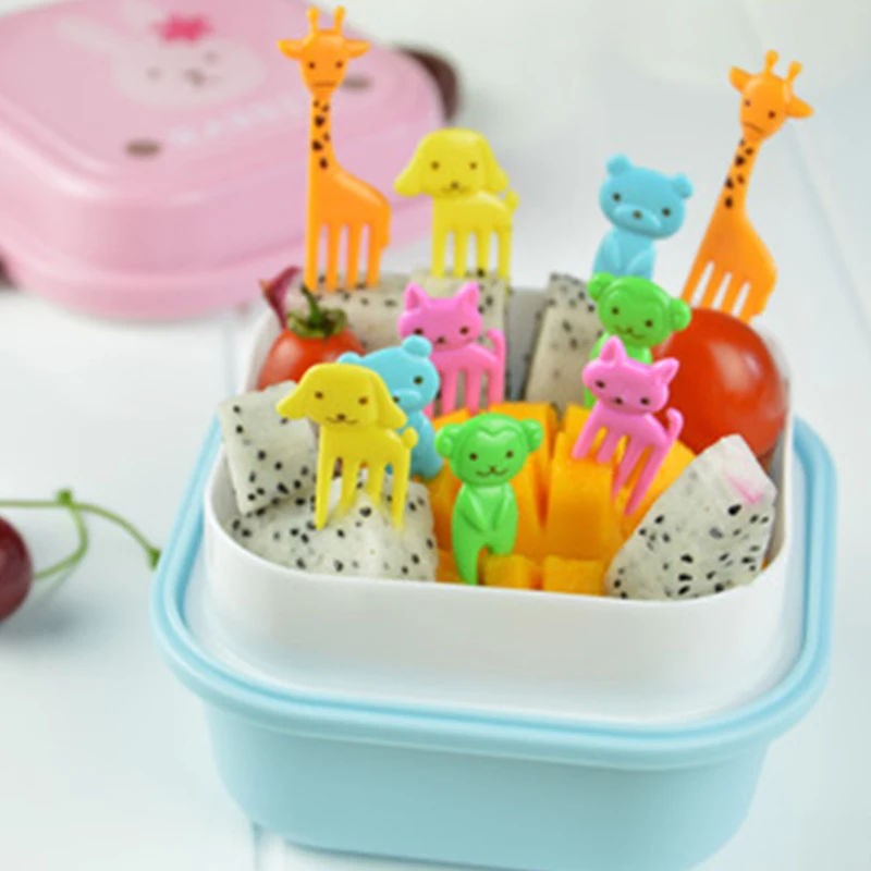 10pcs/set  Animal Food Fruit Picks Forks Bento Lunch Box Decor Accessory Home Decoration Small Ornaments