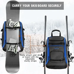 SoarOwl 65L Ski Backpack Large Capacity Waterproof Ski Boot Bag Can Be Loaded With Ski Boots Helmets Goggles Clothes Hang Skis