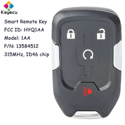 KEYECU Smart Remote Car Key With 3+1 4 Buttons 315MHz ID46 Chip for GMC Terrain 2018 2019 2020 Fob FCC ID: HYQ1AA P/N: 13584512