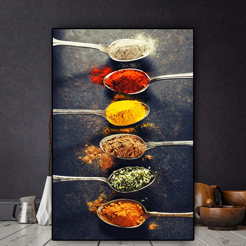 

Grains Spices Peppers Spoon Scandinavian Canvas Painting Cuadros Posters and Prints Kitchen Wall Art Food Picture Living Room