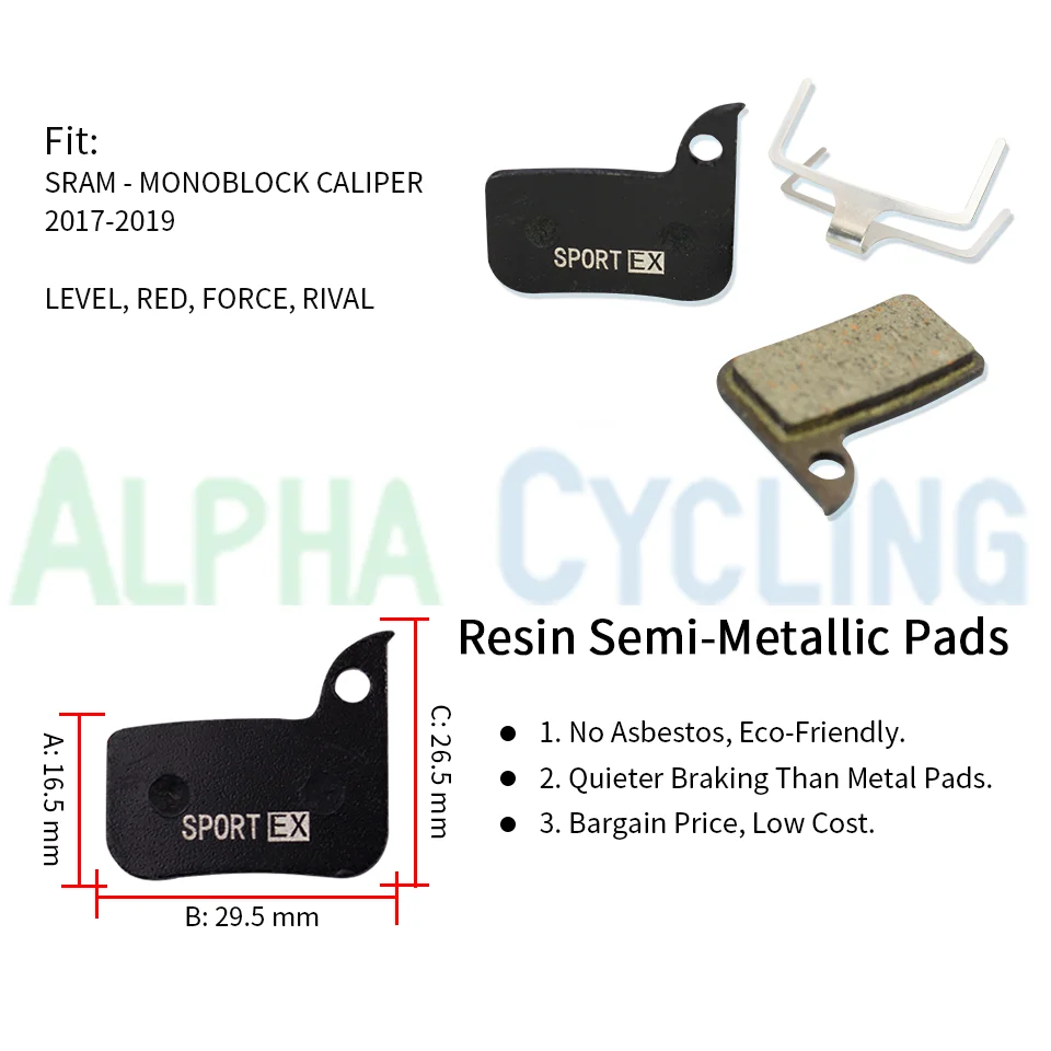 4 Pairs, Bicycle Disc Brake Pads for SRAM Level, Red 22 B1, Force 22, CX1, Rival 22, S700 B1 Caliper, Sport Ex Class Resin