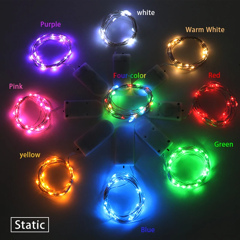 Mini tira de luces LED con batería CR2032 para Navidad, guirnalda de alambre de cobre para boda y fiesta, 10 unidades