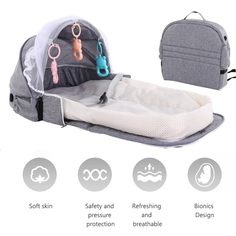 Cuna móvil portátil de viaje para bebé, nido para recién nacido, cama plegable multifunción, silla plegable con juguetes, mosquitera