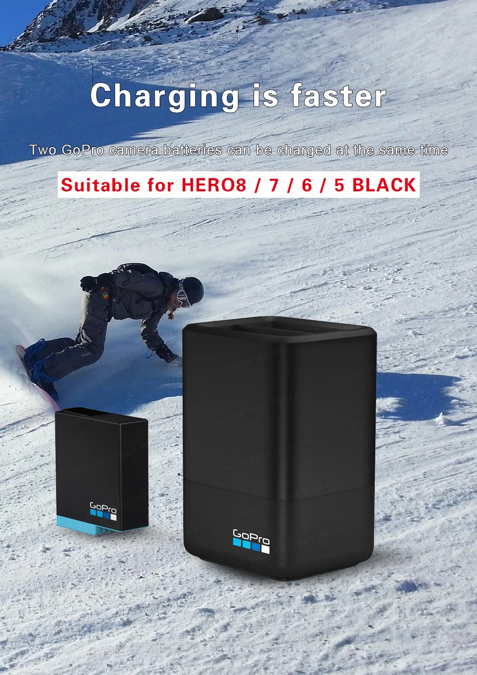 COOLSHOW 2 Batteries Hero 8 + Chargeur 3 Canaux - Compatible GoPro Hero 8, 7, 6, 5 Et 2018