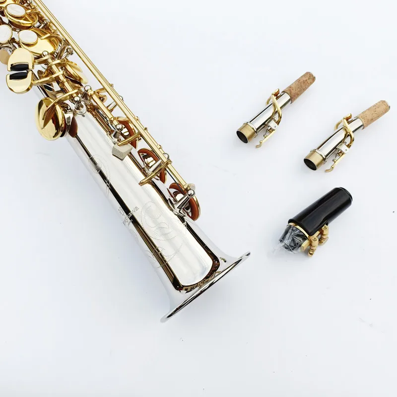 Made in Japan WO37 Soprano Saxophone Silver Plated Body Gold Lacquer Key Brass Saxophone Straight Pipe B(b) Instrument With Case