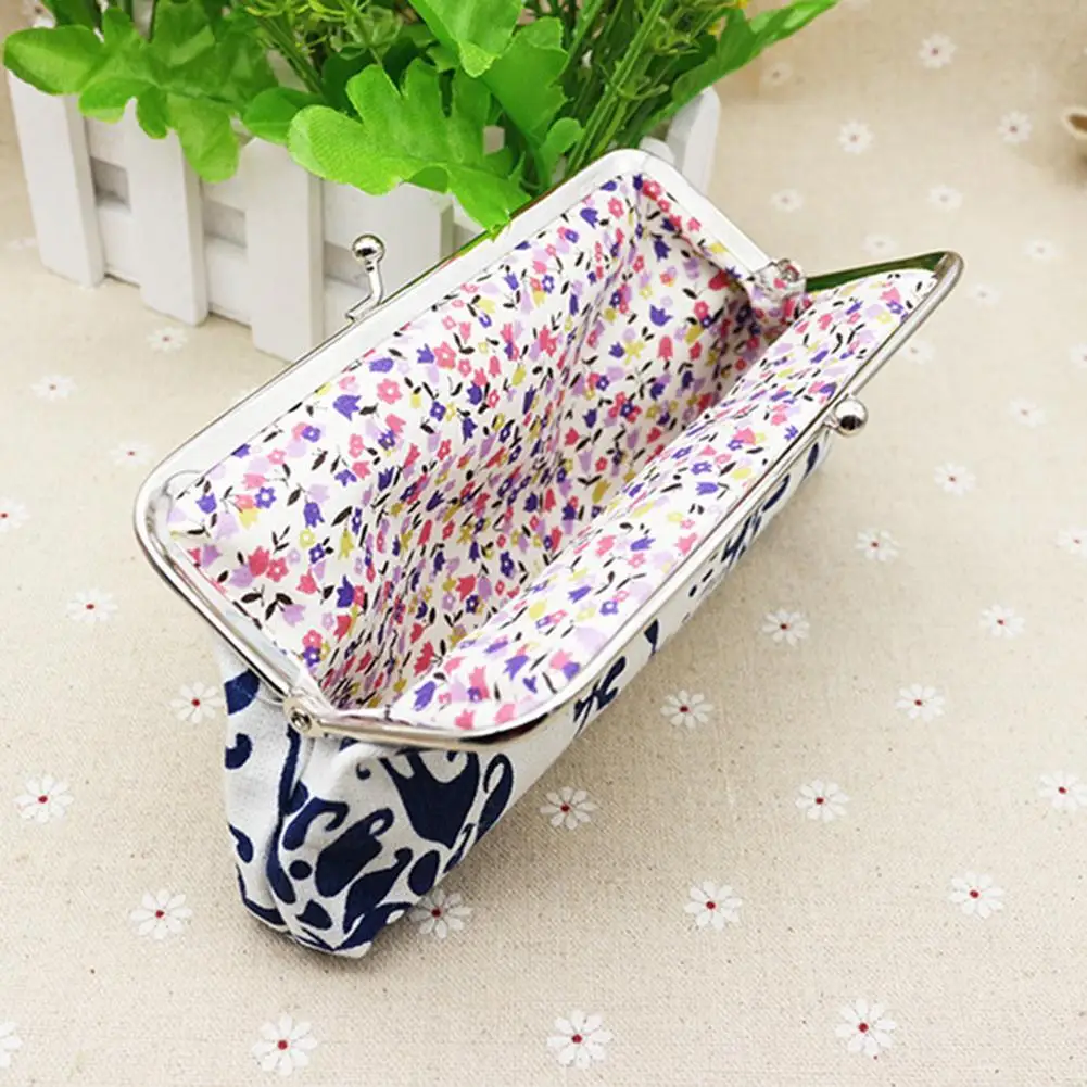 Women Wallet Ethnic Printed Long Buckles Canvas Wallet ID Card Keys Purse Clutches Bag Girls Coin Purse Makeup Brush Holder