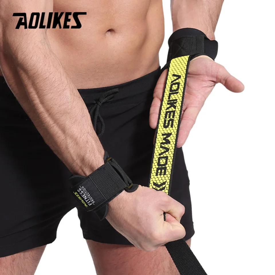 AOLIKES 1 Pair Weight lifting Wrist Straps Fitness Bodybuilding Training Gym CrossFit lifting straps with Non Slip Flex Gel Grip