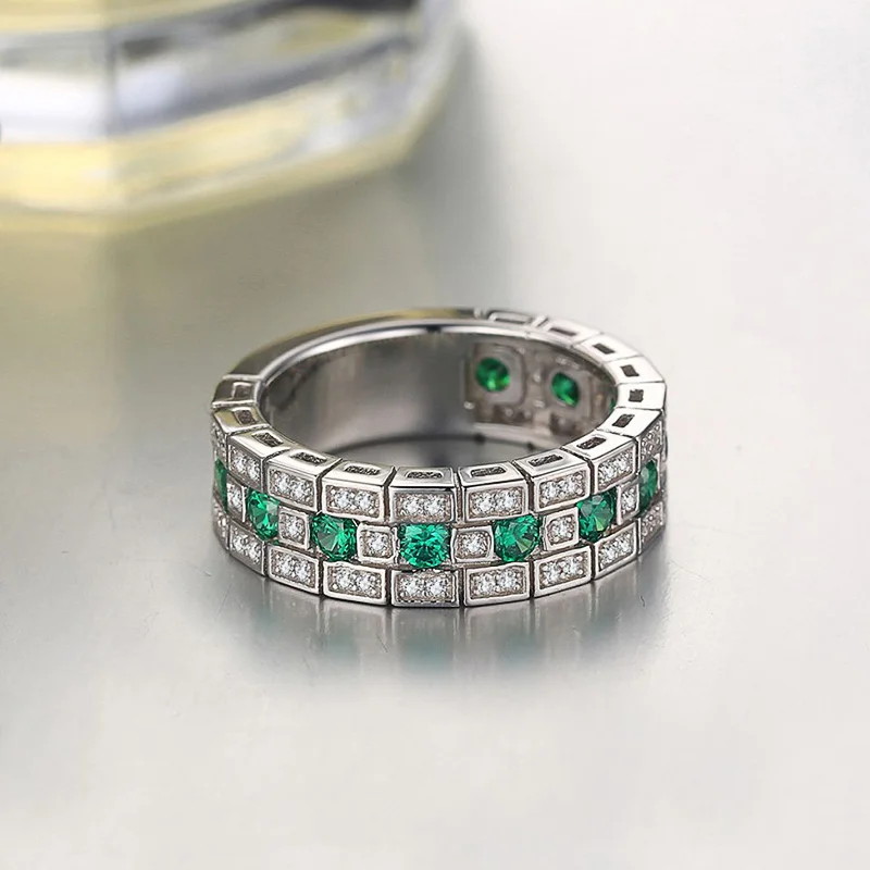 Huitan Paved Green Cubic Zirconia Band Pierścionki damskie Moda Luksusowe obrączki ślubne Prezent urodzinowy dla mamy Gorąca biżuteria 2021