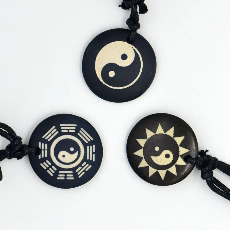 Tai Chi Yin & Yang bone resin Pendant Amulet Necklace Lucky Gift Tribal Fashion Jewelry