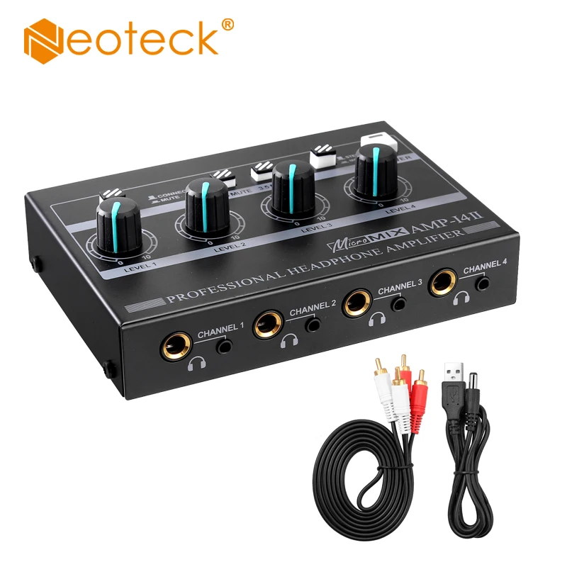 

Neoteck 4 Channel Professional Headphone Amplifier Mono/Stereo Audio Amp with RCA & 3.5mm & 6.35mm Input for Studio and Stage