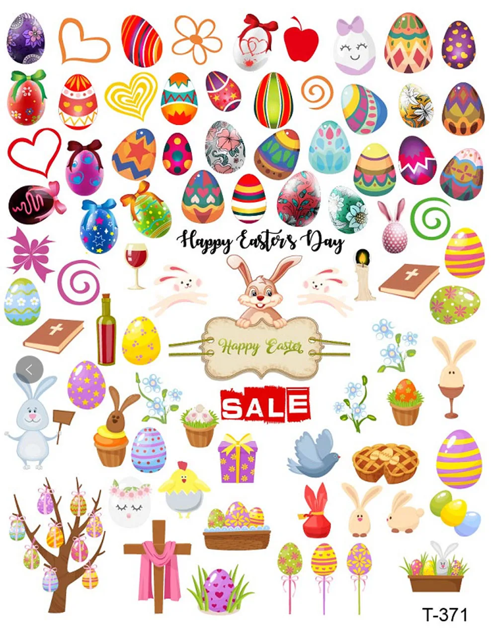 1Pcs Happy Easter Day Nail Art Sticker Self-Adhesive Bunny Cute Rabbit Decals 10*8cm Easter Egg Duck Cross Nail Sliders Stickers