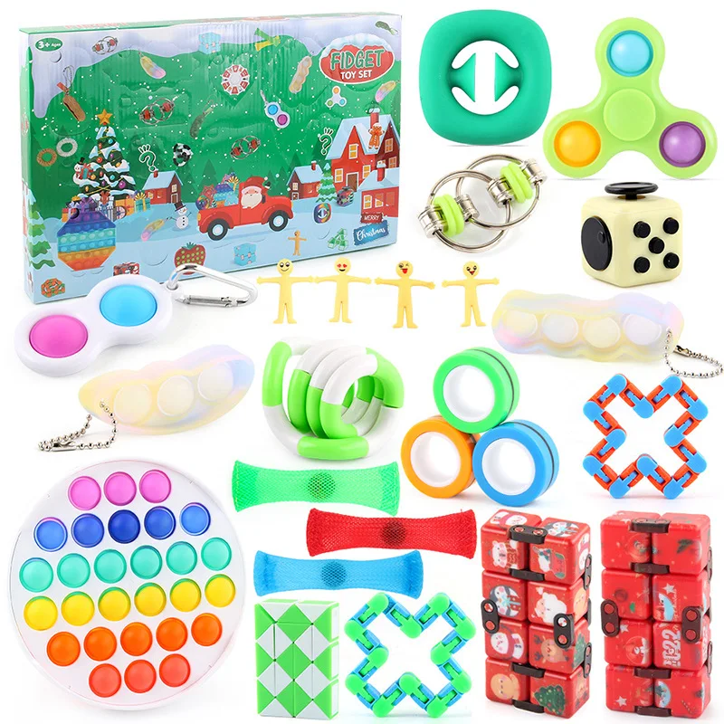 

Fidget Toys Push Bubble 23PCS Advent Blind Box Sensory Christmas Countdown Calendar Set Antistress Gift Xmas Squeeze Toy Green