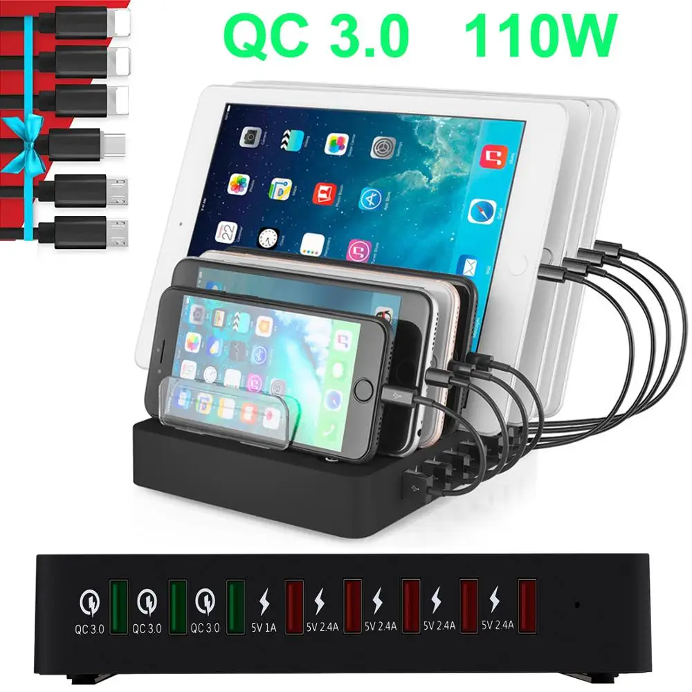 

Multi USB Charger 8 Ports QC 3.0 Fast Quickly Charger For Iphone 8 X 11 Pro MAX Samsung S10 iPad 6 Port Carregador Dock Station