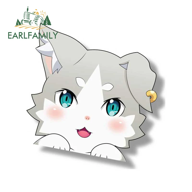 EARLFAMILY 13cm x 12.3cm for Cat Peek Cartoon Car Stickers Occlusion Scratch Decals Refrigerator Windows Graffiti Vinyl Car Wrap