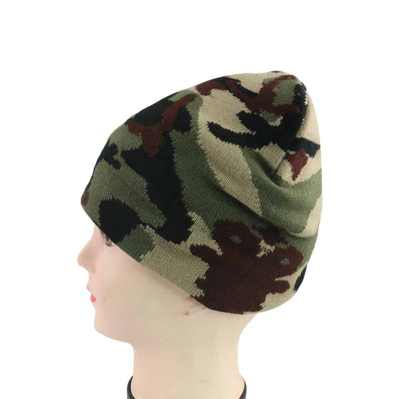 FOXMOTHER New Winter Outdoor Warm Knitted Army Green Camouflage Beanie Hats For Mens Bonnet Gorro