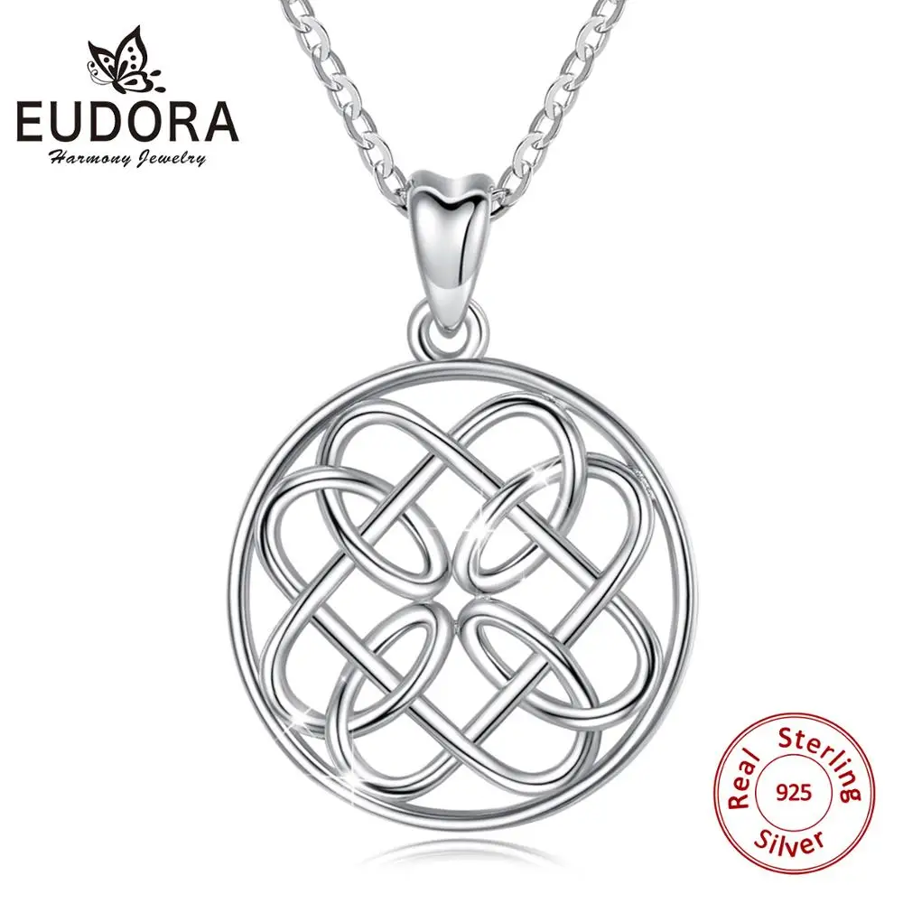 Eudora Real 925 Sterling Silver Minimalism Elegant Round Circle celtic knot Pendant Necklaces Women Sterling Silver Jewelry D102