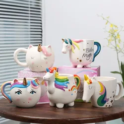 Mugs Ceramic Coffee Tea Cute Cartoon Kawaii Rainbow Unicorn European Style Milk Cups Porcelain Tumblers for Girl Women Gift