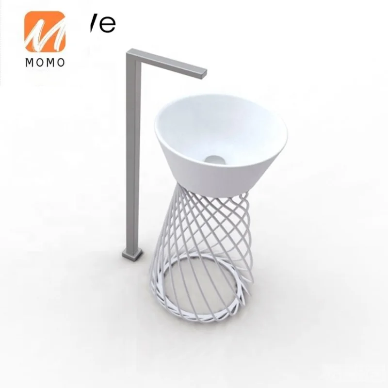 Solid Surface Freestanding Bathroom Sink, Resin Composite Stone Pedestal Hand Washing Basin, Floor Stand Washbasin