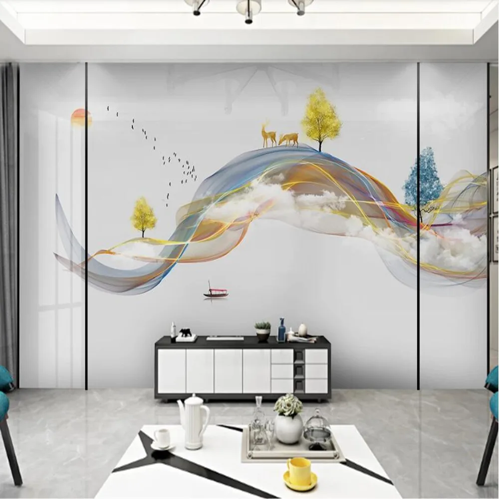 

Milofi custom large wallpaper mural 3D hand drawn abstract lines ink landscape moose background wallpaper mural