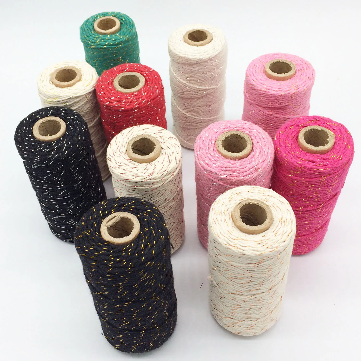 2 piece add all kinds  metallic Cotton Baker twine for gift packing (11 kinds color),gold twine, metal spool