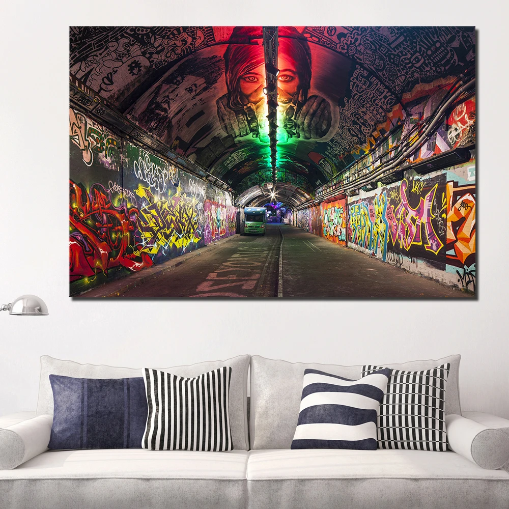 London's famous graffiti tunnel is a local rebuilt star canvas painting print poster wall art decor