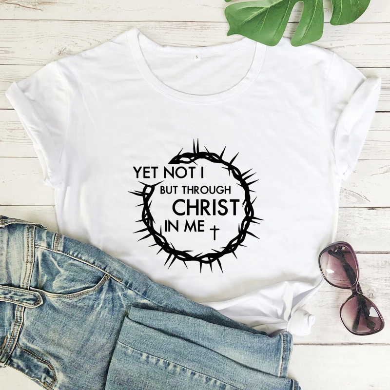 Jeszcze nie ja, ale przez chrystusa we mnie koszulka katolicka religia chrześcijańska Tshirt słodkie kobiety graficzna koszulka wielkanocna jezus koszulka