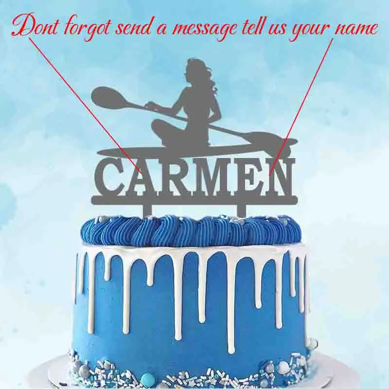 Personalized Rowing Cake Topper Custom Name Woman Kayaking Silhouette Cake Topper For Rowing Club Party Cake Decoration YC296