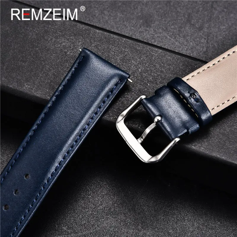 REMZEIM Soft Calfskin Leather Watch Straps Red Blue Green White Watchband 14mm 16mm 18mm 20mm 22mm Wrist Band Bracelet