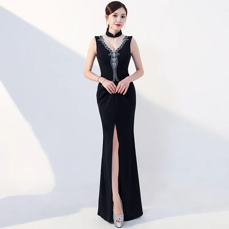 

Elegant High Neck Appliques Lace Mermaid Evening Dress 2020 Fashion Stain Zipper Back Sleeveless Formal Dress with High Split