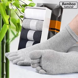 5 Pairs/Lot High Quality Bamboo Fiber Men's Five Toe Socks Set Spring Winter Business Black Tabi Short Socks for Male Big Size