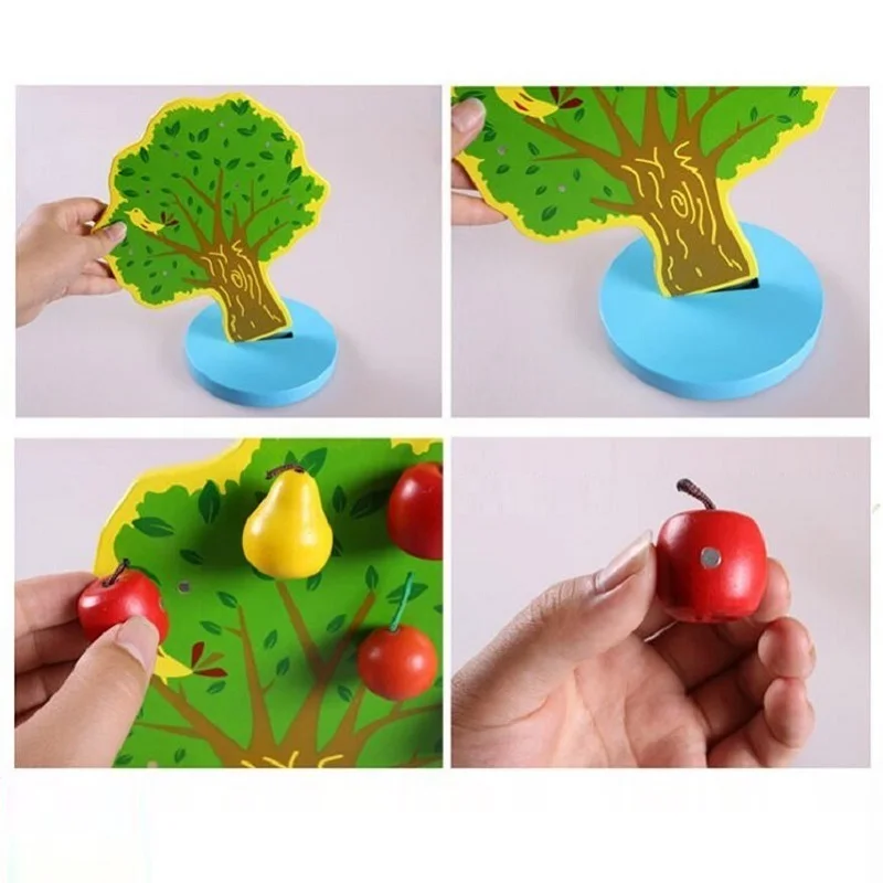 Giocattoli educativi Montessori in legno giocattoli magnetici per albero di pera di mele per regalo di compleanno per bambini