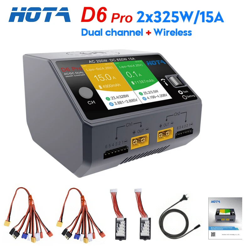 Original HOTA D6 Pro  AC 200w DC 2x325w /15a Channel Smart Battery Charger Discharger Lipo Charger For Rc Drone Spare Parts