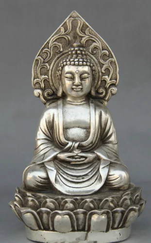 

Tibet Tibetan Buddhism Silver Sakyamuni Shakyamuni Amitabha Buddha Seat Statue