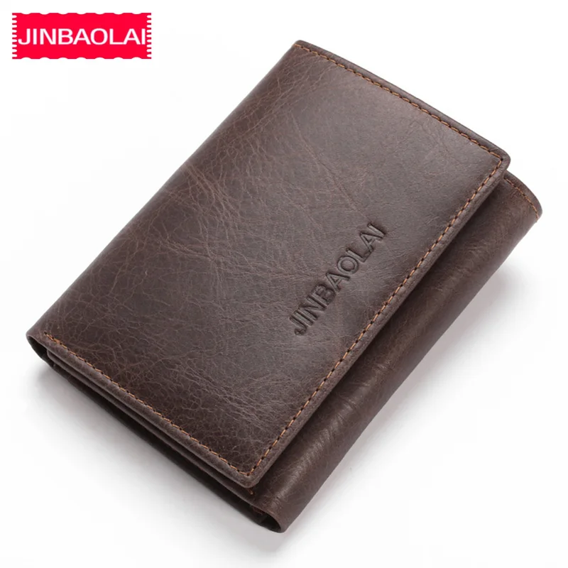 

JINBAOLAI Rfid Genuine Cow Leather Men Wallets Card Pocket Money Clip Classic Purses High Quality Brand Male Purse For Male