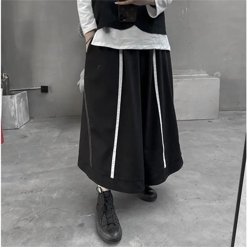 Ladies Pant Skirt Wide Leg Pants Spring/Autumn Classic Black Retro Fashion Loose High Waist Large Size Pants Nine Minutes