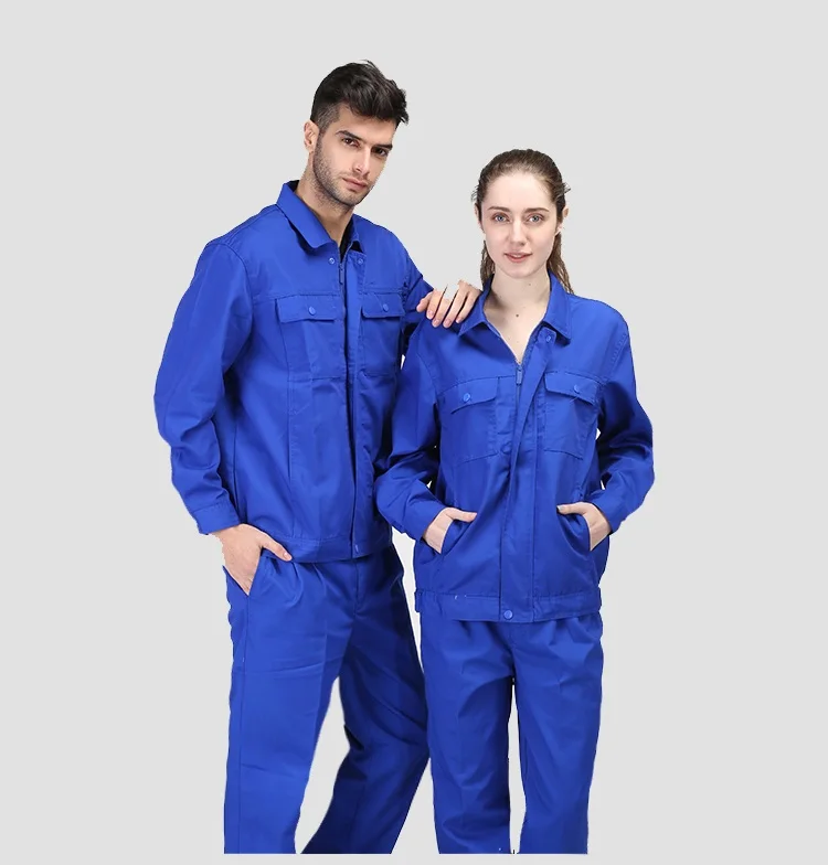 Worker Clothes Set Men Women Coveralls Spring Autumn Abrasion Dirt Resistance Workshop Plain Color Multi Pockets Zipper Uniforms