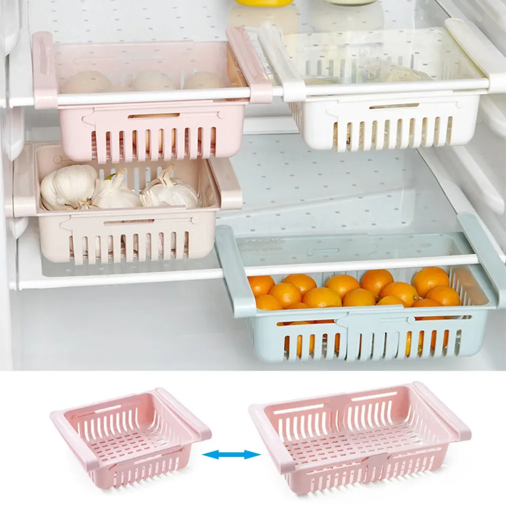 1PC Adjustable Stretchable Fridge Organizer Drawer Basket Refrigerator Pull-out Drawers Fresh Spacer Layer Storage Rack