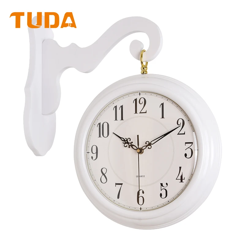 Nordic Style Double-Sided Wall Clock Two-Sided Clock Living Room Home Fashion American Solid Wood Watch Idyllic Simple Clock