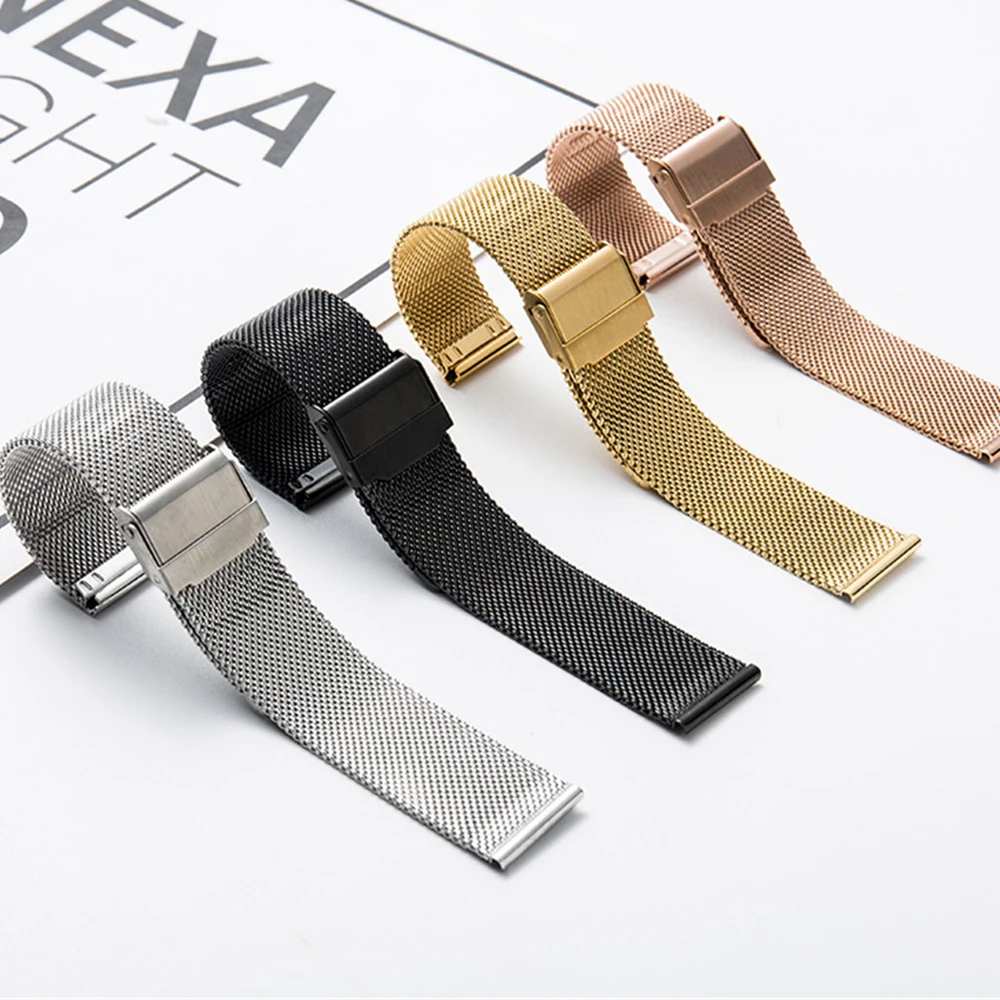 14/16/18/20/22/24mm Milanese Strap Stainless Steel Metal Quick Release Bracelet Universal Smart Watch Band Accessories Men Women