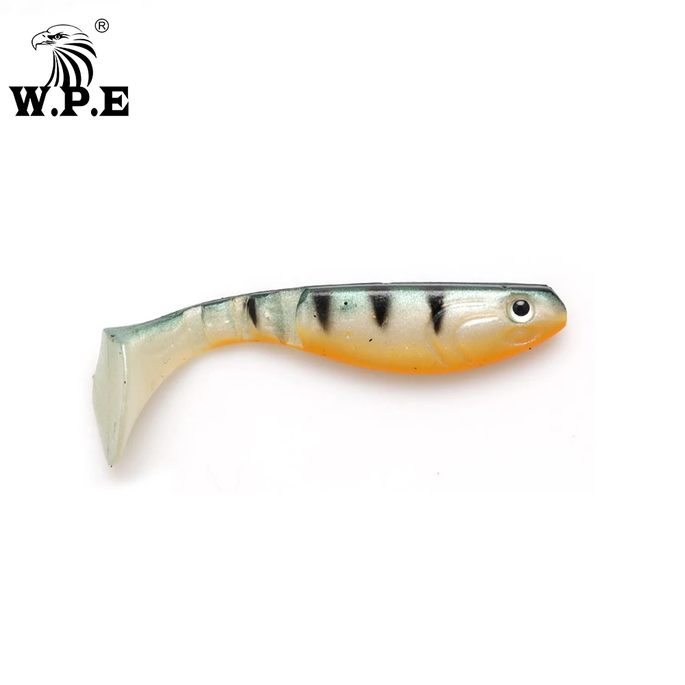 W.P.E Brand Soft Lure 85mm 6pcs/pack 3D eyes Big T-Tail Artificial Soft Lure Silicone Soft Body Swim Bait Fishing Tackle Wobbler