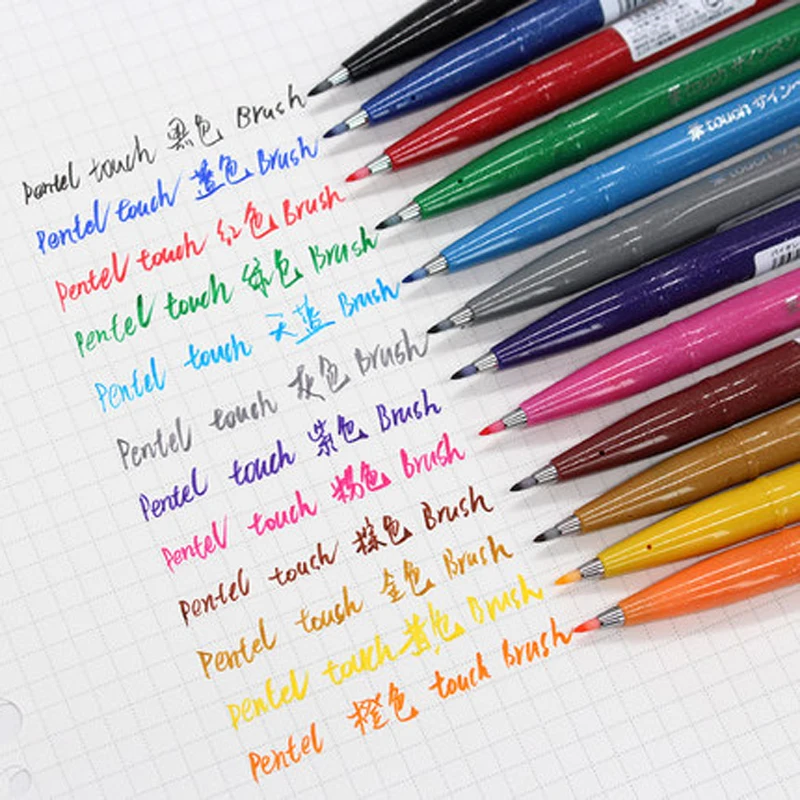 3pcs Pentel TOUCH Color Marker Beauty Pen Art Word Painting Special Signature DIY Greeting Card Letter brush English flower body