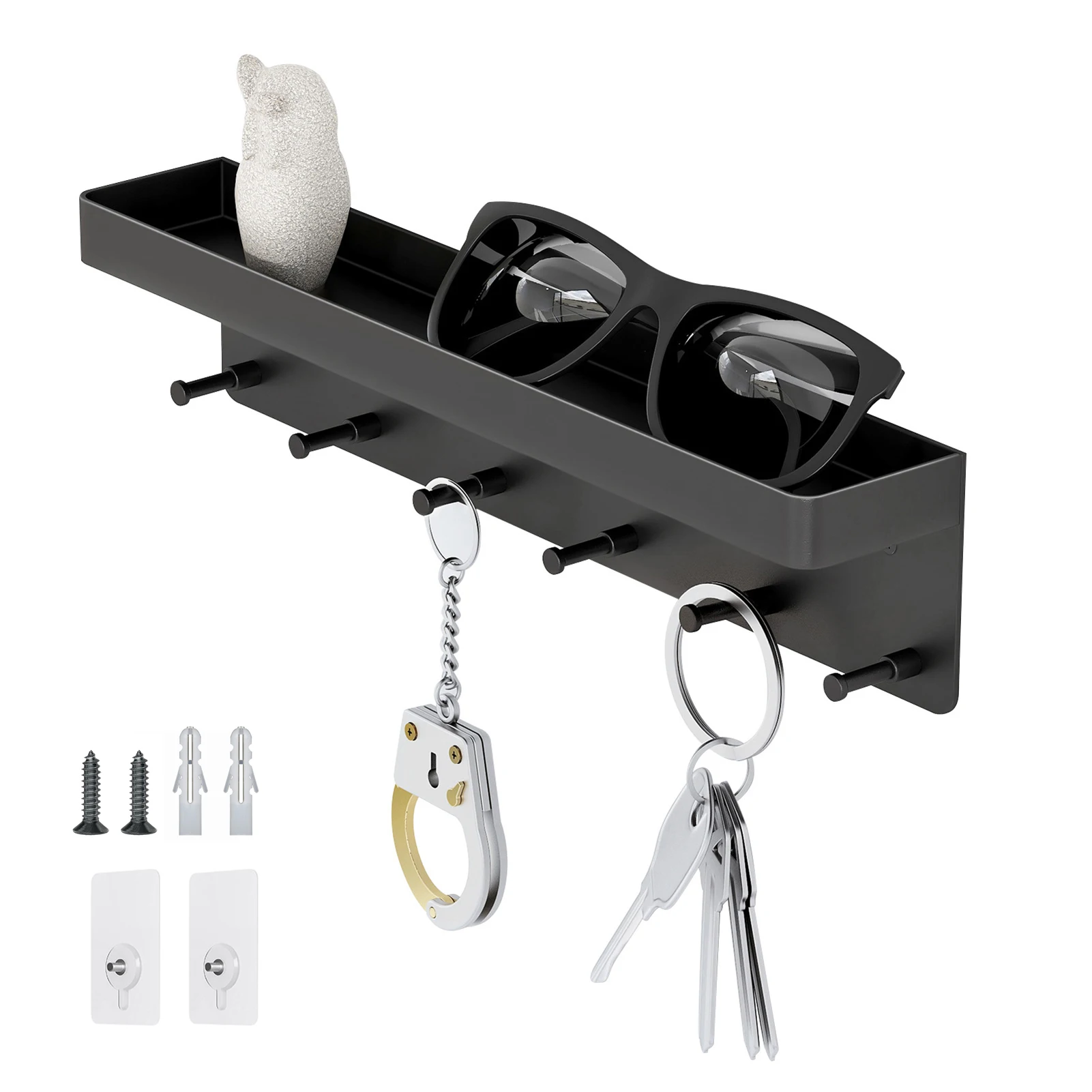 6 Hooks Wall Rack Shelf Modern Clothes Storage Rack Hook Towel Coat Hanger Key Chain Shelf Glove Storage Box Carbon Steel Black