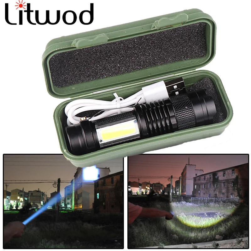 

4000LM MINI Flashlight Built in Battery USB Charging LED Flashlight COB Zoomable Waterproof Tactical Torch Lamp Bulbs Lantern