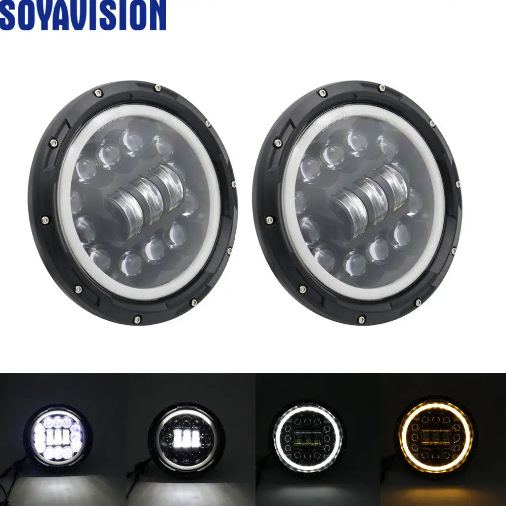2x Auto 7 Inch Led Koplamp Hi/Low H4 Halo Hoek Ogen DRL Voor Jeep JK TJ OffRoad Defender Hummer 4x4 Suzuki Samurai Koplamp